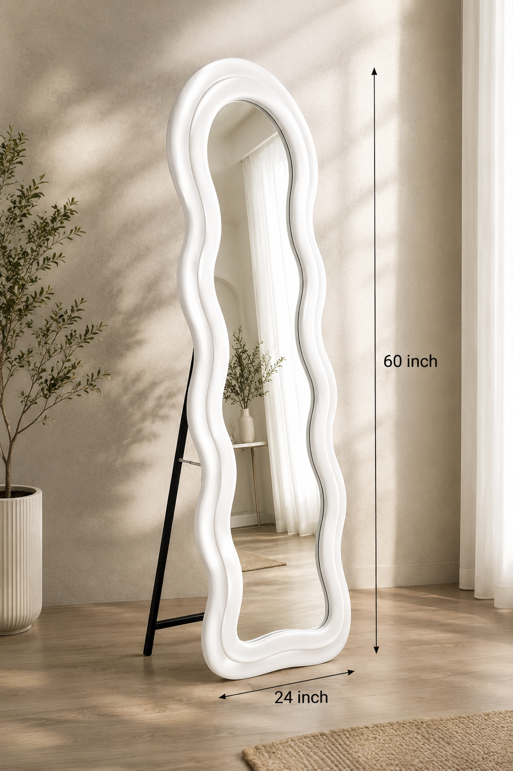 White Fabric Floor Mirror
