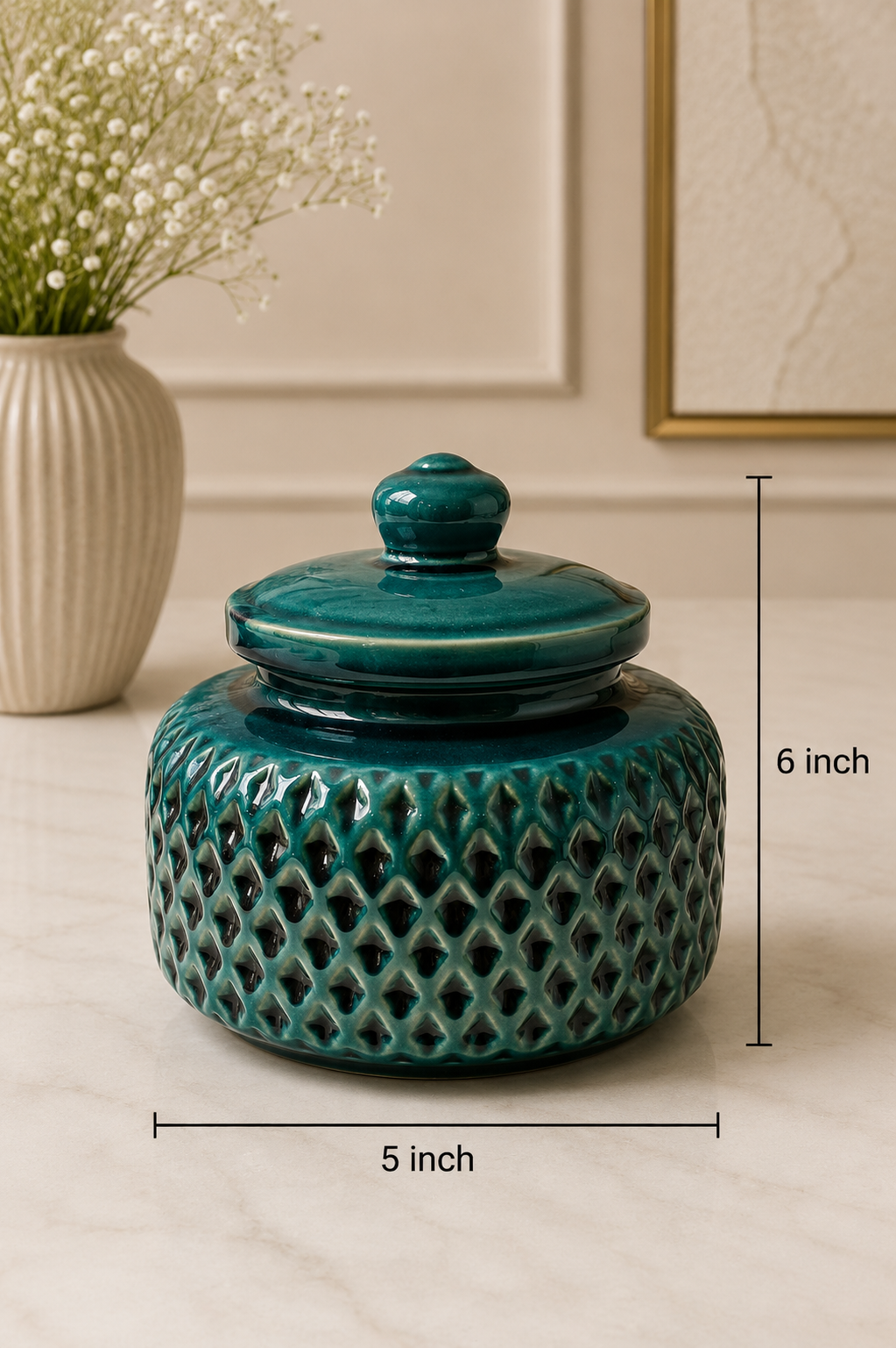 Teal Textured Ceramic Ginger Jars