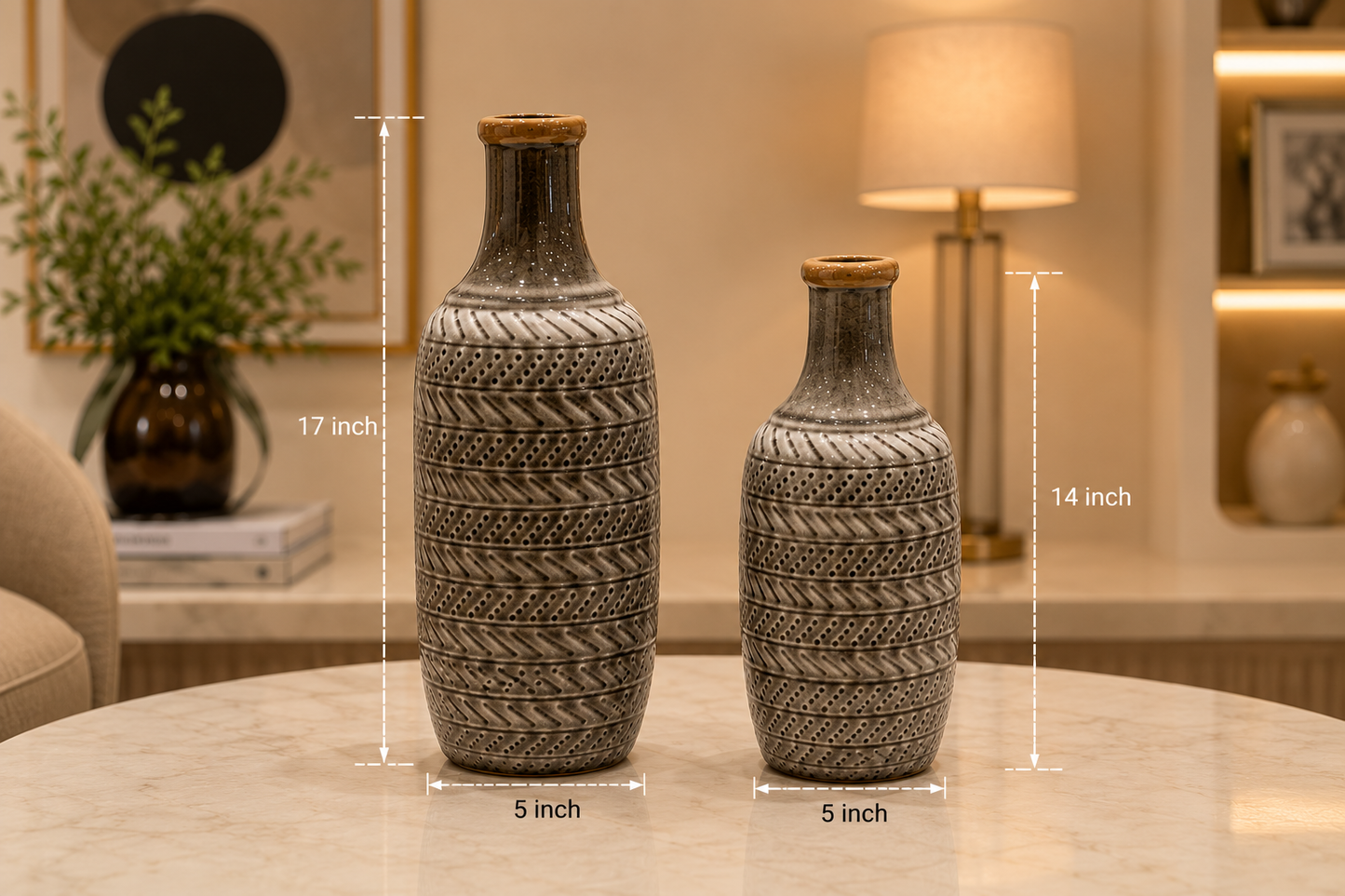 Textured Artisan Ceramic Bottle Vase