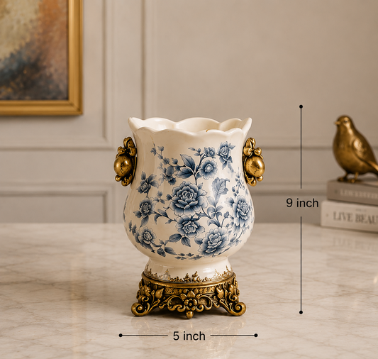Vintage Blue &amp; White Floral Decorative Vase