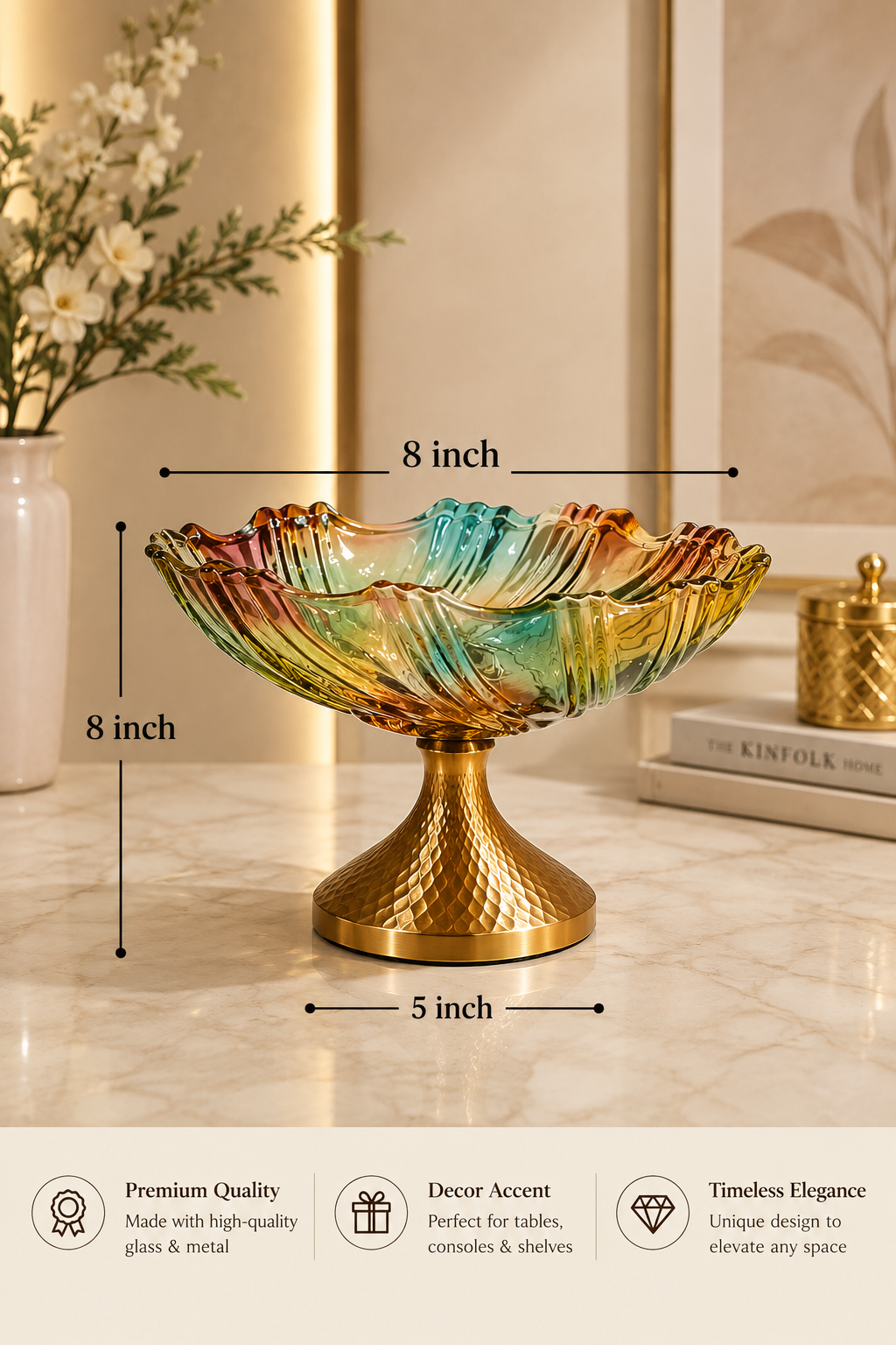 Iridescent Fluted Glass Pedestal Bowls