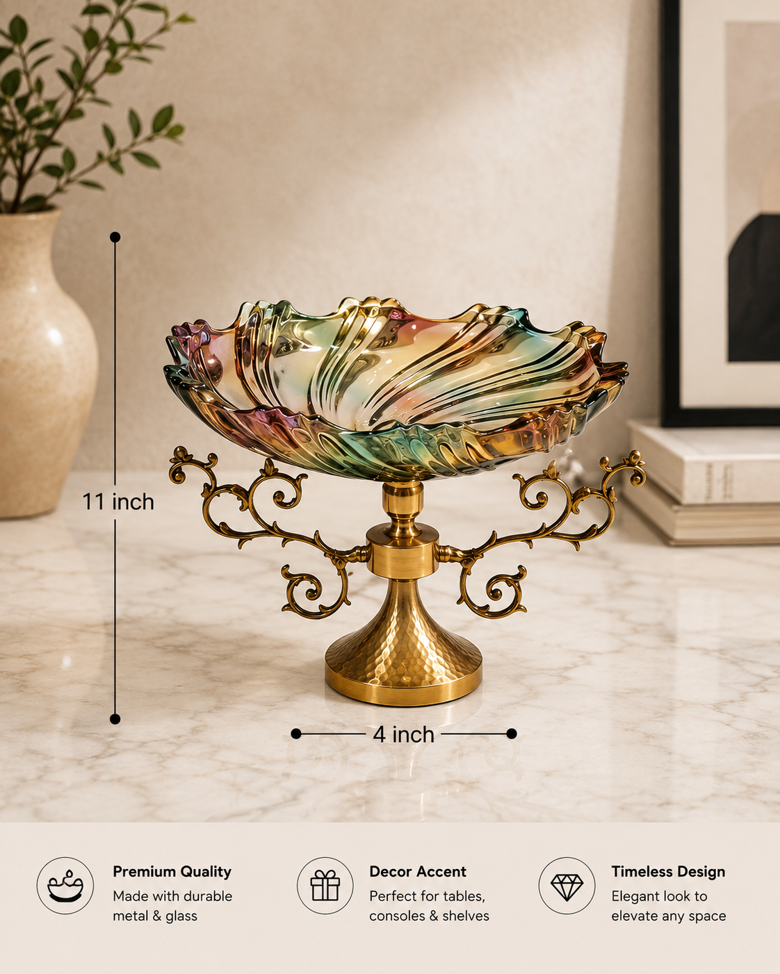 Iridescent Fluted Glass Pedestal Bowls