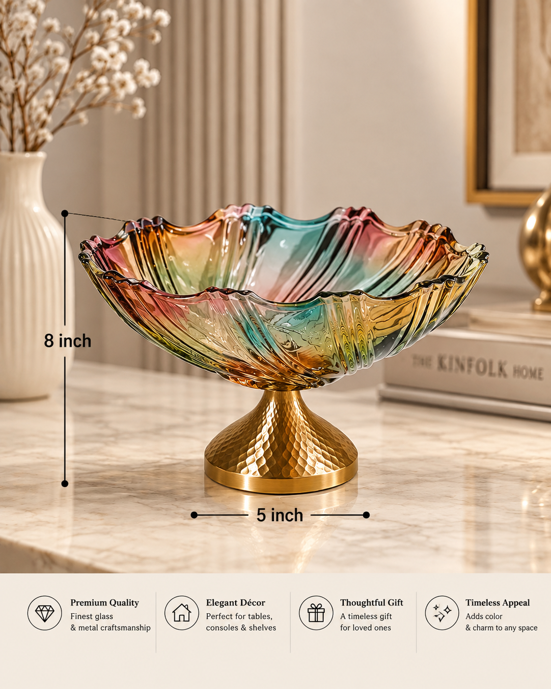 Iridescent Fluted Glass Pedestal Bowls