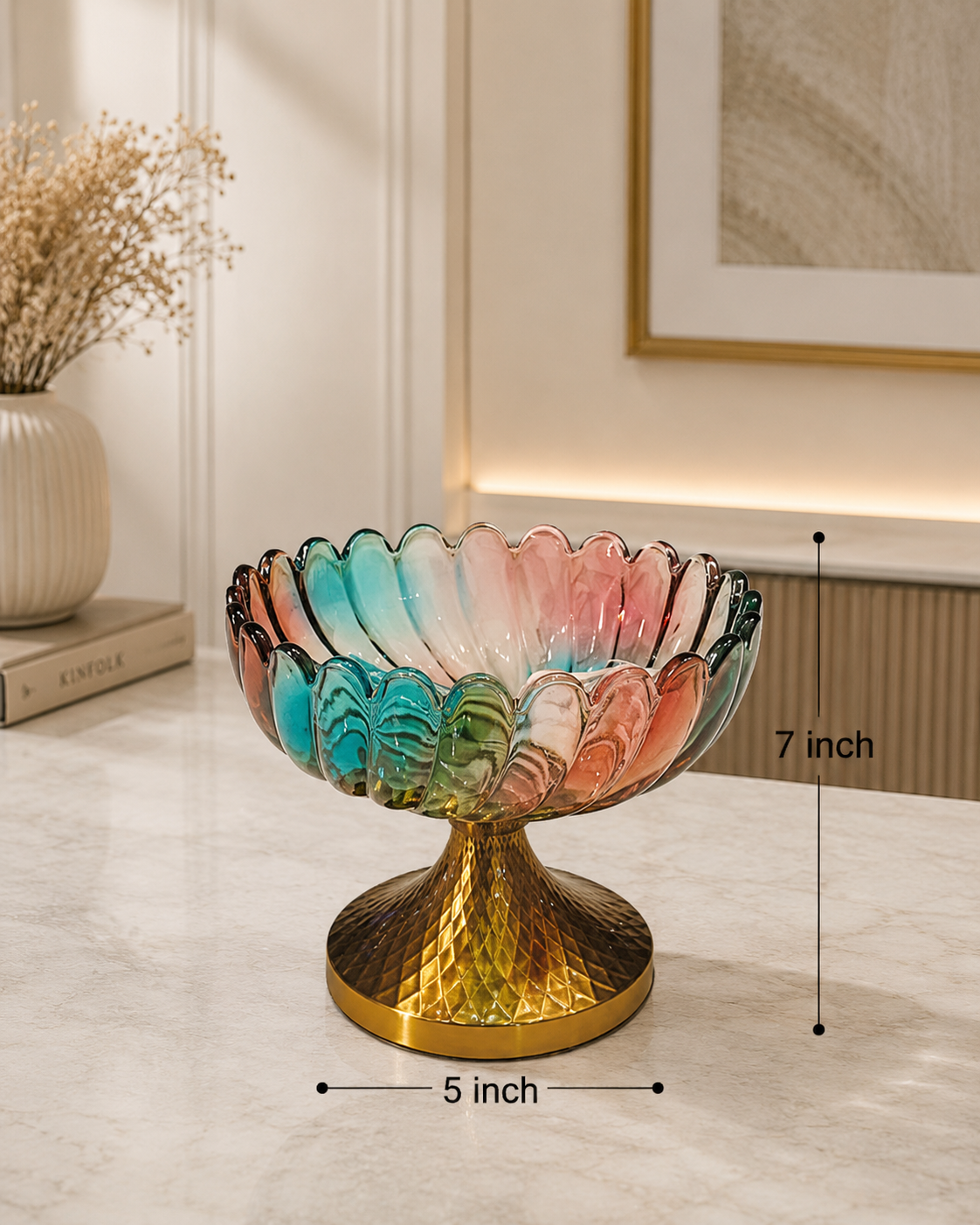 Iridescent Fluted Glass Pedestal Bowls