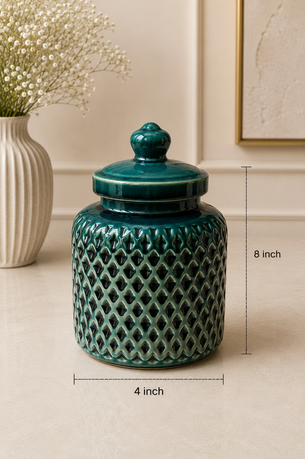 Teal Textured Ceramic Ginger Jars
