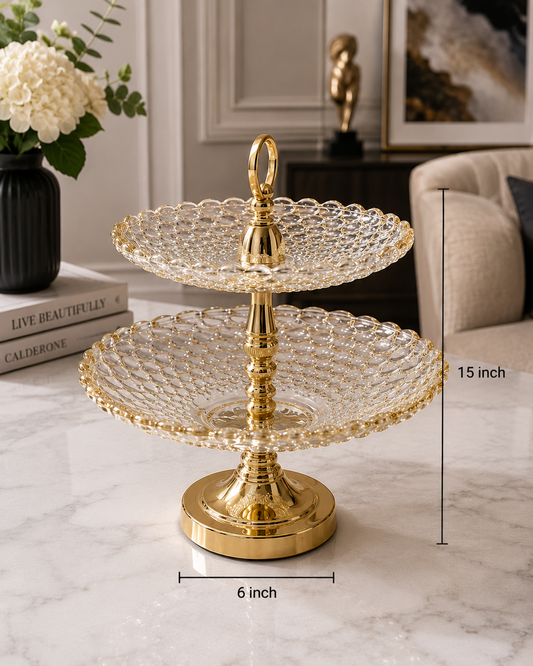 Gold Glass Two-Tier Serving Stand