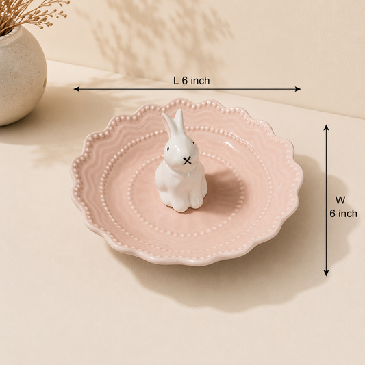 Pink Bunny Ceramic Trinket Dish
