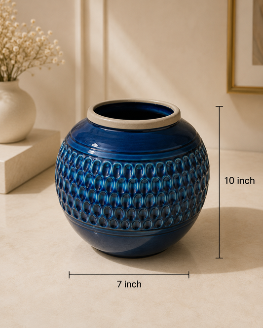 Blue Textured Ceramic Vases