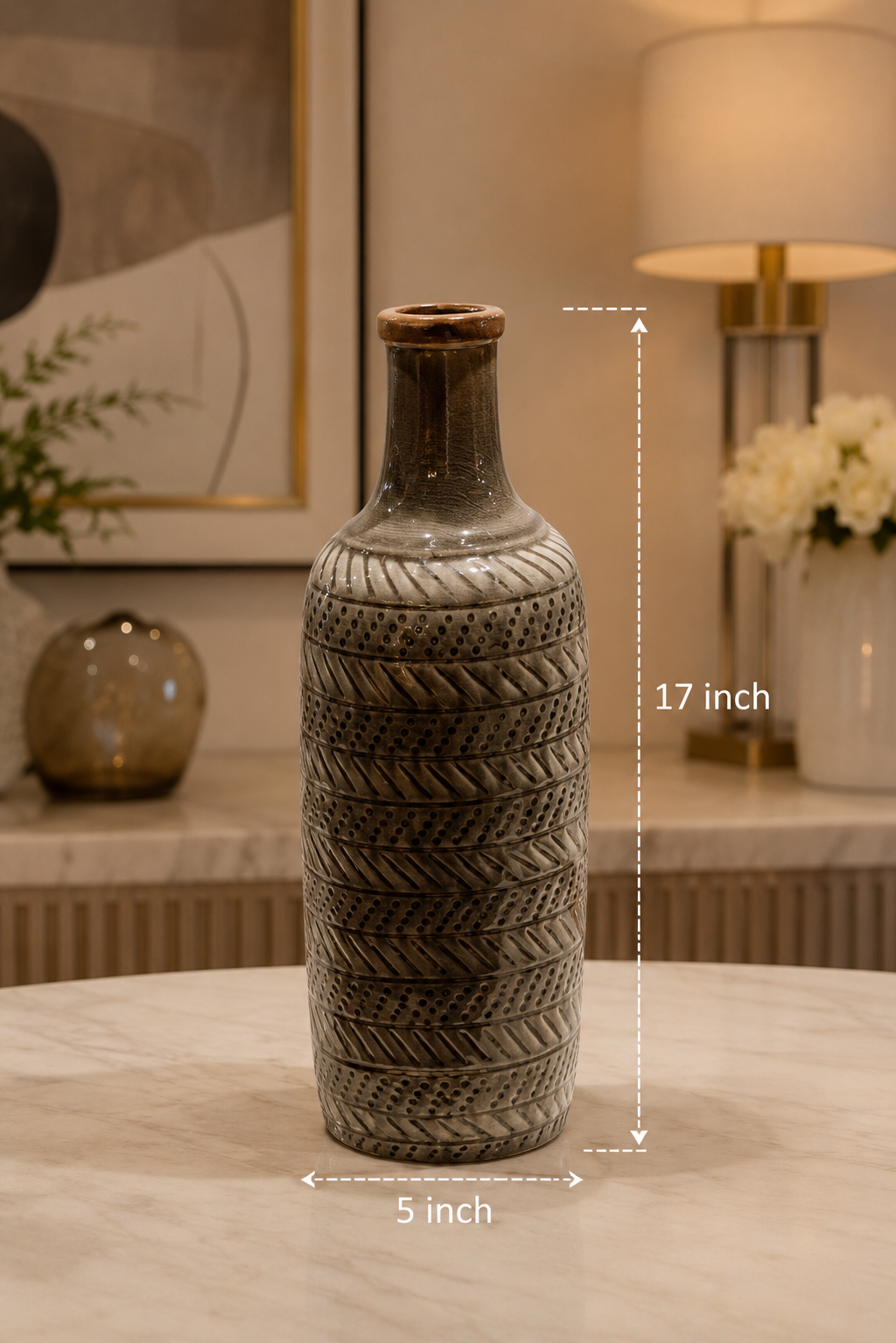 Textured Artisan Ceramic Bottle Vase