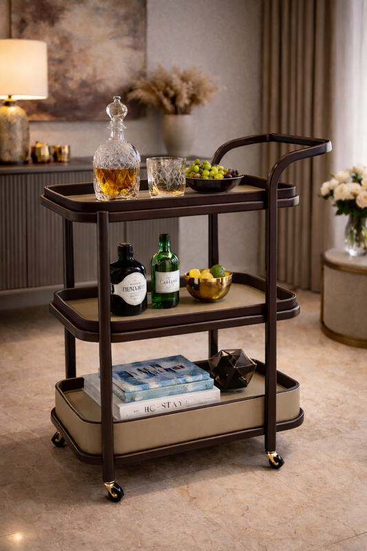 Ora Triple-Tier Leather Trolley Tray
