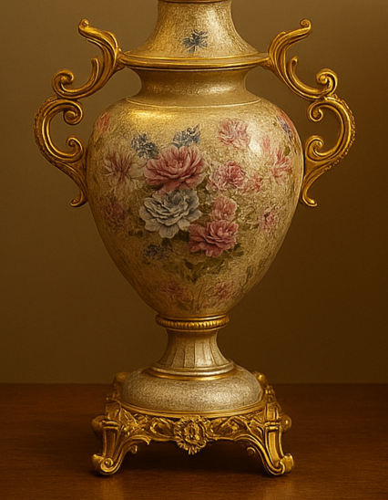 Decorative lamp with floral design.