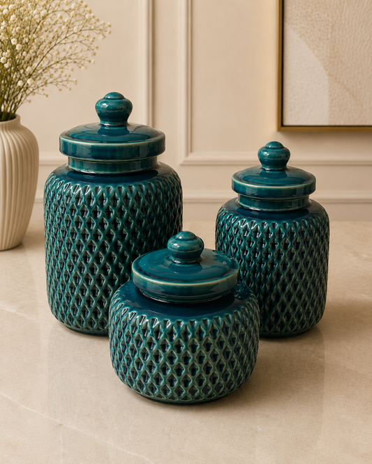 Teal Textured Ceramic Ginger Jars