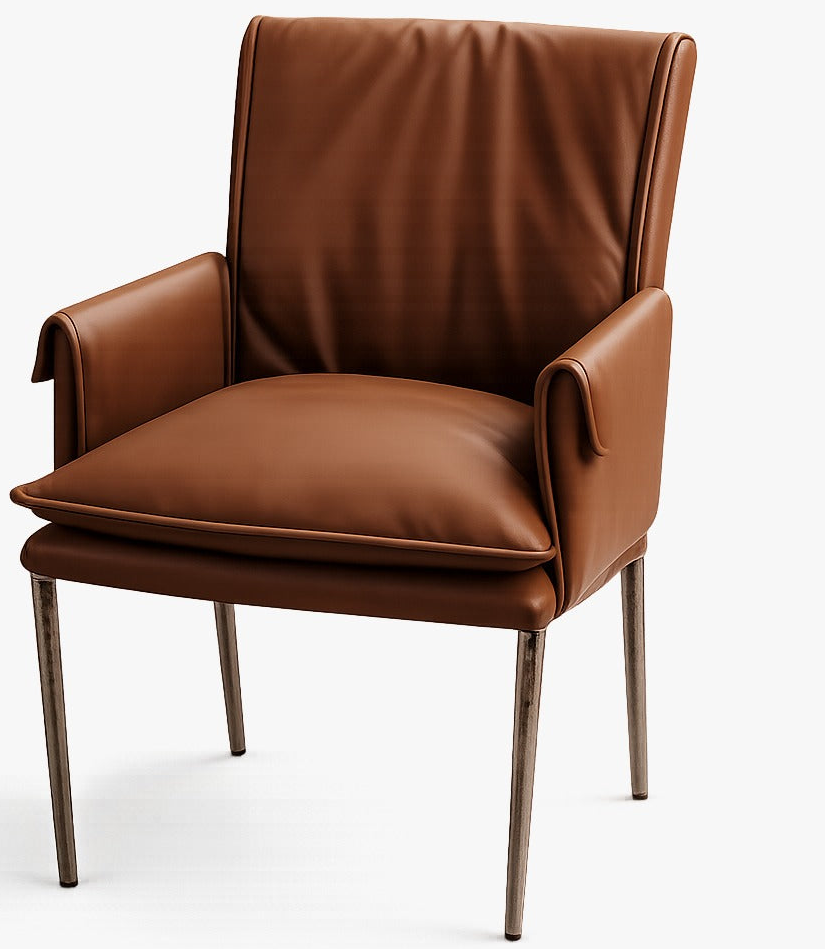 Brown leather armchair on a white background